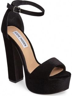 Heel Sandals Outfit, Black High Heel Sandals, Fashion Shoes Sandals, Black Platform Sandals, Black Platform Shoes, Ankle Strap Sandals Heels, Steve Madden Sandals, Ankle Strap High Heels, Chunky Heels Sandals