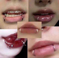 multiple images of different types of teeth and nose piercings on women's lips