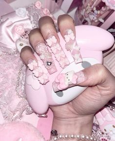 Charmmy Kitty, Unique Acrylic Nails, Pink Nail