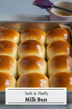 Milk buns in a baking tray. Easy Bun Recipe Quick, How To Bake Buns At Home, Simple Bun Recipe Easy Bread, Home Made Buns Recipe Easy, Milk Brioche Recipe, Thanksgiving Munchies, Soft Fluffy Buns Recipe, Easy Milk Brioche Rolls, Japanese Milk Buns Recipe