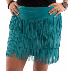 From the Memphis Grand Signature Collection comes this Rock Star Sueded Leather Skirt with Three Layers of Suede Fringe! Zip up in the Back. Rock Your Wardrobe in all Three Colors! Fringe Cowgirl Skirt, Brown Fringe Skirt Outfit Country, Leather Fringe Belt Skirt, Chic Brown Fringe Skirt, Brown Fringe Mini Skirt, Suede Fringe, Signature Collection, Three Color, Tie Dye Skirt