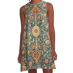 Loose-fit, mid-length sleeveless dress with silky handfeel. Printed on both sides. Machine washable. Size range XS-2XL. Holland Park carpet designed by William Morris, late 19th century. Photoshopped. Carpet Print, Carpet Pattern, Floral Carpet, Holland Park, Patterned Carpet, Carpet Design, Woven Dress, Dress For Sale, Vintage Pattern