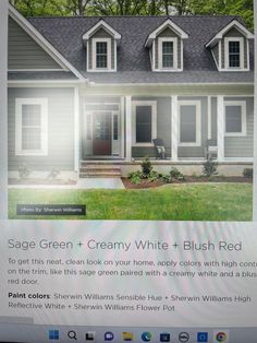 an advertisement for the sage green and creamy white house