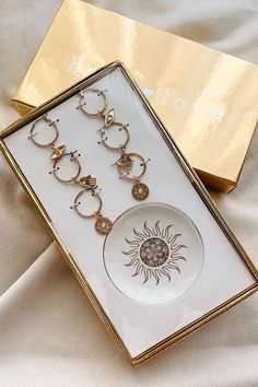 Sun Seeker Earring Gift Set (Gold) - NanaMacs Sun Earring, Sun Jewelry, Sparkly Earrings, Evil Eye Charm, Jewelry Dish, Glass Color, Dainty Earrings, Small Jewelry, Star Charms