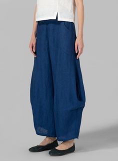 Linen Flared Leg Pants | vividlinen Chic Full-length Relaxed Fit Harem Pants, Chic Full-length Bottoms With Hip Pockets, Chic Relaxed Fit Wide Leg Pants With Side Pockets, Elegant Wide Leg Harem Pants With Relaxed Fit, Elegant Wide Leg Harem Pants, Chic Baggy Pants With Side Pockets, Stretch Linen Full-length Bottoms, Elegant Summer Harem Pants With Pockets, Chic Full-length Bottoms With Relaxed Fit