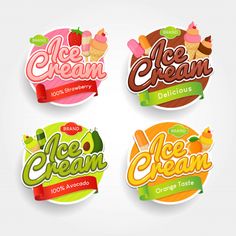 four stickers with ice cream and oranges