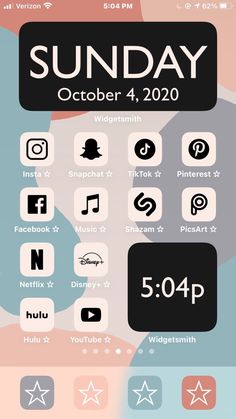 an iphone screen with the date and time for sunday, october 4, 2020 on it