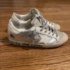 Adorable Golden Gooses, Worn Once!! Other Than That, Brand New And In Perfect Condition. Golden Goose Silver, Shoes Golden Goose, Goose Shoes, Golden Goose Shoes, Golden Goose, Womens Shoes Sneakers, New Color, Shoes Sneakers, Size 6