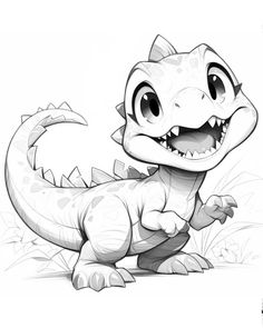 a drawing of a cartoon dinosaur with big teeth and sharp fangs on it's face