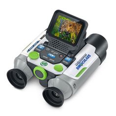 a toy binoculars with a camera attached to the front and side of it's body