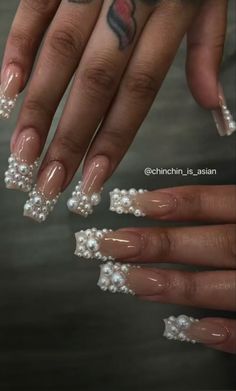 Nails With Pearls On Them, Funky Nail Designs, Funky Nail Art, May Nails, Hard Nails, Drip Nails, Short Square Acrylic Nails, Exotic Nails, Pearl Nails