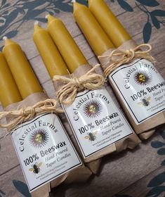 beeswax candles are wrapped in brown paper