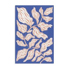 a blue and white painting with leaves on it