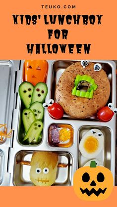 an open lunch box with food in it and the words kids'lunchbox for halloween