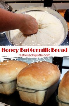 the bread is being cooked in the oven and then baked into buns with buttermilk on top