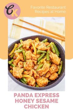 panda express honey sesame chicken in a bowl with chopsticks