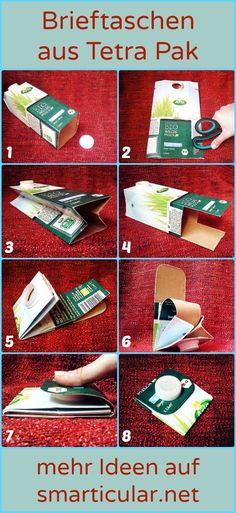 instructions to make an origami brochure with the words,'breftasschen aus terra pak '