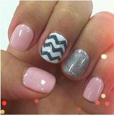 chevron, sparkles, and pink! Pink Grey Nails, Unghie Nail Art, Chevron Nails, Gray Nails, Nail Swag, Jamberry Nails, Pedicures, Accent Nails, Cute Nail Designs