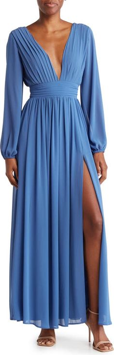 Love By Design Iris V-Neck Long Sleeve Maxi Dress | Nordstromrack Maxi Dress With Long Sleeves, Dutch Blue, Daytime Dresses, Dress With Long Sleeves, Sleeve Maxi Dress, Long Sleeve Maxi, Sleek Fashion, Long Sleeve Maxi Dress, Sundress