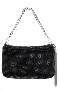 A jewel-encrusted exterior and chain-link tassel add glamorous elements to a soirée-ready bag fitted with a convertible strap for styling versatility. Lined Synthetic Imported Jewel Encrusted, Embellished Bags, Woman Bags Handbags, Mac Duggal, Fabric Gift Bags, Fabric Gifts, Free Fabric, Chain Link, Convertible