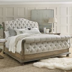 Castella King Tufted Bed Tufted Sleigh Bed, California King Sleigh Bed, Hooker Furniture Bedroom, King Sleigh Bed, Leaf Carving, Tufted Bed, Sleigh Bed, Top Beds, Texture Fabric