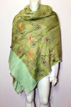 CLEARANCE Vintage Boho Green Linen Hand Embroidered with Birds on Branch Motifs Stole Scarf Dupatta Wrap Shawl Meditation Shawl Bed Runner by TreasuresOfTrousseau on Etsy https://www.etsy.com/listing/673094092/clearance-vintage-boho-green-linen-hand Green Embroidered Bohemian Shawl, Embroidered Green Shawl Dupatta, Green Embroidered Shawl Dupatta, Green Embroidered Dupatta Shawl, Traditional Embroidered Green Shawl, Traditional Embroidered Shawl For Spring, Spring Traditional Silk Scarf, Festival Embroidered Pashmina Scarves, Spring Traditional Pashmina Shawl