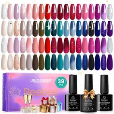 PRICES MAY VARY. 【What You Get】: 36 x Mini Gel Polish Colors (0.17oz/5ml each bottle) + 3 x No Wipe Base and Glossy and Matte Top Coat (0.25oz/7.5ml each bottle). 36 beautiful shades of popular and trendy colors suitable for all seasons and daily routine life! This natural color palette fall gel nail polish set is essential for everyone! 【Make Fun with Nail Art】: With good tenacity and highly pigmented, Beetles premium gel material brings you a brilliant shine finish, a smooth appearance, and fl Nail Kit Gift, Purple Gel Nails, Neon Nail Polish, Nail Polish Kit, Glitter Manicure, Gel Polish Nail Art, Fall Gel Nails, Glitter Gel Polish, Christmas Gel Nails