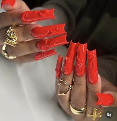 Lava Nails, Cake Nails, Gel French Tips, Red Stiletto Nails, Metallic Nails Design, Anime Artist, Illustration Anime, Drip Nails, Colored Acrylic Nails