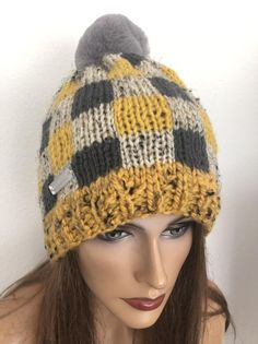 Hand Knits 2 Love Beanie Hat Cap Plaid Fair-Isle Designer | Etsy Handmade Yellow Crochet Hat For Winter, Yellow Crochet Hat For Winter, One Size Yellow Crochet Hat For Winter, Yellow Crochet Hat For Winter, One Size, Winter Yellow Crochet Hat, One Size, Yellow Crochet Cap For Winter, Winter Yellow Crochet Hat, Yellow Winter Crochet Cap, Handmade Yellow Beanie For Winter