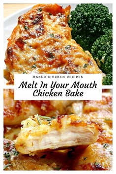 baked chicken recipe for meat in your mouth with broccoli and cheese on the side