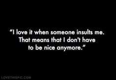 the words love it when someone insils me that means that i don't have to be nice anymore