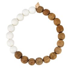 18 carat rose gold bracelet, white agate and wood stone diameter: 0,31" White Wooden Beads Jewelry For Meditation, White Wooden Beaded Jewelry For Meditation, White Stretch Bracelet With Wooden Beads For Gift, White Wooden Beads Stretch Bracelet As Gift, White Wooden Beads Stretch Bracelet Gift, Everyday White Stretch Bracelet With Large Beads, White Spiritual Stretch Bracelet With Large Beads, White Stretch Bracelet With Round Wooden Beads, White Bracelets With Round Wooden Beads