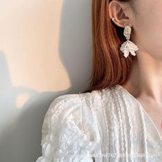 White Flower Petal Clip-On Earrings - The House of CO-KÝ - Earring - White Flower Petal Clip-On Earrings - Accessories, Earrings White Flower Earring, Earrings Model, Statement Drop Earrings, Classy Jewelry, Flower Petal, Shell Earrings, Floral Earrings, Trendy Jewelry, Gold Flowers