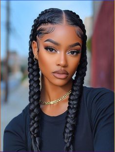 The Double Fishtail Braids style offers a sporty and practical look, perfect for workouts or outdoor activities. This hairstyle involves creating two fishtail braids, one on each side of the head, providing a symmetrical and balanced appearance. Hairstyles For Natural Hair, Two Braid Hairstyles, Fishtail Braid Hairstyles, Fishtail Braids, Goddess Braids Hairstyles, Braided Cornrow Hairstyles, Fishtail Braid, Protective Hairstyles Braids, Two Braids