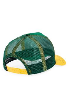 A cool chameleon patch adds extra color to this adjustable trucker hat backed with breathable mesh for comfort in any weather. Adjustable snapback strap 57% polyester, 43% cotton Spot clean Imported Adjustable Mesh Trucker Hat With Curved Visor, Outdoor Trucker Hat With Curved Visor And Breathable Mesh, Adjustable Trucker Hat With Breathable Mesh And Curved Visor, Adjustable Trucker Hat With Breathable Mesh, Adjustable Breathable Mesh Trucker Hat With Curved Visor, Outdoor Mesh Trucker Hat With Curved Visor, Adjustable Trucker Hat With Curved Visor, Adjustable Green Mesh Baseball Cap, Green Adjustable Mesh Baseball Cap