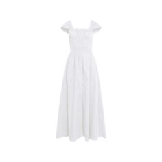 Altuzarra "Lily" dress featuring ruching detail Square neckline Cap sleeves Hem falls below the knee A-line silhouette Hidden closure Cotton/polyester Dry clean Made in Japan Lily Dress, Midi Dress With Sleeves, Bergdorf Goodman, Square Neckline, Made In Japan, The Knee, Cap Sleeves, Tops Designs, A Line