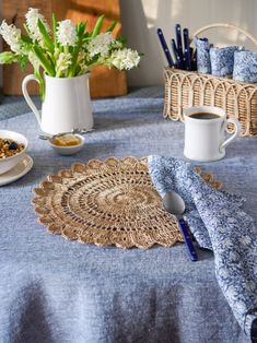 Juliska Macrame Placemat Natural Weston Table Macrame Placemat, Blue Table Settings, Macrame Table, Woven Placemats, Blue Table, It Fits, Modern Life, Table Mats, Table Setting