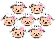 six sheep stickers with pink flowers in their hair