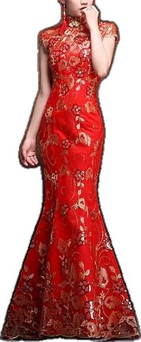 Floor-length Mermaid Dress For Wedding, Floor-length Mermaid Wedding Dress, Embroidered Evening Dress For Wedding, Floral Embroidery Gown For Wedding, Fitted Sleeveless Embroidered Gown, Traditional Evening Dress For Wedding, Fitted Maxi Gown For Ceremony, Fitted Maxi-length Gown For Ceremony, Red Fishtail Mermaid Dress For Wedding