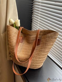 BirdinBag - Spacious Vacation Straw Bag with Dual Handles - ample storage and chic design. Casual Large Capacity Bags For Everyday Use, Trendy Beige Hobo Bag For Daily Use, Casual Beige Tote Shoulder Bag, Casual Beige Bags For Everyday Use, Versatile Beige Straw Bag For Daily Use, Casual Tote Bag With Removable Pouch, Spring Satchel With Large Capacity For Everyday Use, Versatile Beige Straw Shoulder Bag, Versatile Beige Shoulder Bag With Braided Handles