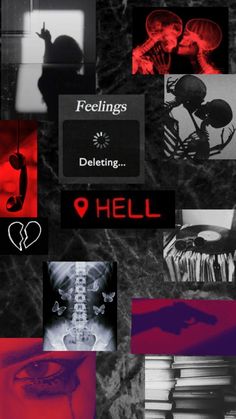 a collage of photos with the words hell on them