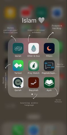 an iphone screen with the names and icons on it, including arabic or english words