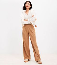 THE FEEL GOOD FIT: a true full-length wide leg that’s relaxed through the hip and thigh and features flattering pleats. WHERE TO WEAR : our fresh take on the trouser is your new statement-making work pant, party pant, brunch pant…wherever-pant.,Pants Details:Details: Front zip with hook and bar closure. Belt loops. Slash pockets. Back welt pockets.,Leg Shape:Leg Shape: Peyton Trouser - relaxed through the hip and thigh, with a flattering wide leg,Rise:Rise: Sits at natural waist, 12 7/8" rise,Imported:Imported,Fit:Fit: Perfectly polished for everyday - with sleek front pleats from the waist down,Length:Length: Full length, 31" inseam,Fabrication:65% Polyester 33% Rayon 2% Spandex,Garment Care:Machine Washable Loft Peyton Trouser Pants in Heathered Brushed Flannel Size 6 Desert Camel Heathe Curvy Pants, Social Dresses, Party Pants, Pants Details, Petite Shorts, Petite Jacket, Petite Pants, Romper Outfit, Designer Jeans