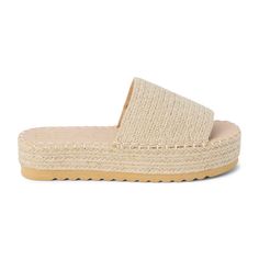 Step into beachy vibes with a braided raffia platform sandal, blending nature's hues and cultural charm, all cruelty-free and casually chic. Shop Now! Jute Design, Natural Weave, Euro Summer, Chain Belts, Woven Raffia, Platform Slides, Fit Details, Beaded Clutch, Beach Ready