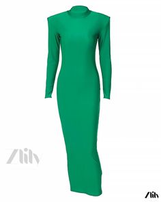 Zlily - Womens Fashion Round-Neck Solid Color Slim Fit Long Sleeve Dress Green Stretch Maxi Dress For Fall, Green Long Stretch Dress, Long Sleeve Fitted Dress, Mid Length Skirts, Color Combination, Single Piece, Types Of Collars, Skirt Length, Sleeve Dress