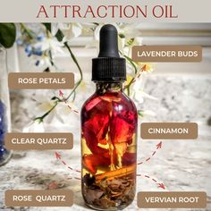 Attraction Oil Recipe, Attraction Herbs, Self Love Oil, Come To Me Oil, Attraction Oil, Magical Oils, Magic Oil, Charmed Spells