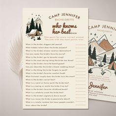 an open camp brochure with the words camp jenny written in brown and white