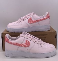 Please contact me with any questions!! Box is not included Pink Paisley, Air Force 1, White Sneakers, Nike Air Force, Size 10, Cute Shoes, Pink White, Nike Women, Air Force