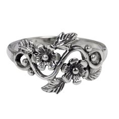 Whimsical Ring, Silver Flower Ring, Piercings Jewelry, Sterling Silver Rings Bands, Sterling Silver Flowers, Silver Band Ring, Flower Ring, Sterling Silver Bands