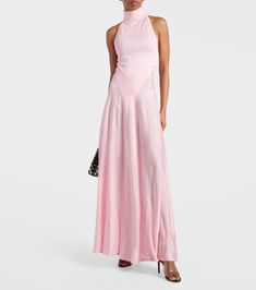 Turtleneck maxi dress in pink - Alaia | Mytheresa Chic A-line Maxi Dress With Bias Cut, Feminine Formal Maxi Dress, Elegant A-line Maxi Dress In Rayon, Spring Elegant Full-length Maxi Dress, Silk Bias Cut Full-length Maxi Dress, Feminine Evening Maxi Dress, Chic Floor-length Bias Cut Maxi Dress, Pink Bias Cut Maxi Dress For Gala, Pink Bias-cut Maxi Dress For Gala